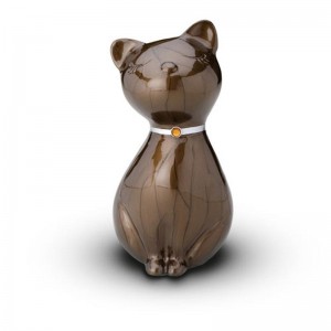 Sculpted Figurine - Cat Cremation Ashes Urn – (BROWN WITH SWAROVSKI ELEMENTS COLLAR)